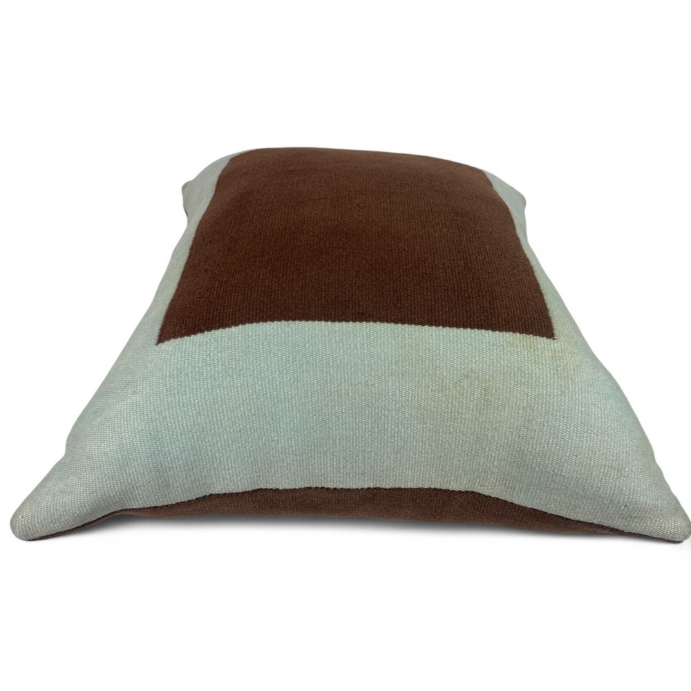 Jonathan Adler Geometric Pillow Brown Blue Wool Decor Throw Double Sided 23x21 - Picture 3 of 8